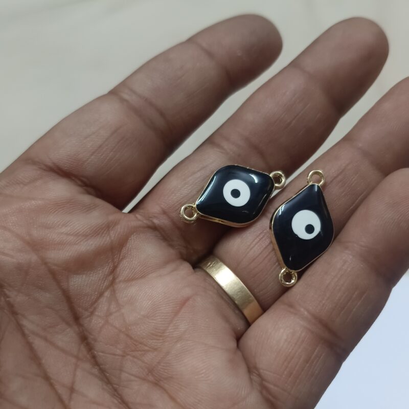 Black Evil Eye Charms Connectors Rhombus Shaped With 2 Loops Hole - 27 Mm - Sold As Pack Of 1 Pcs - Image 2