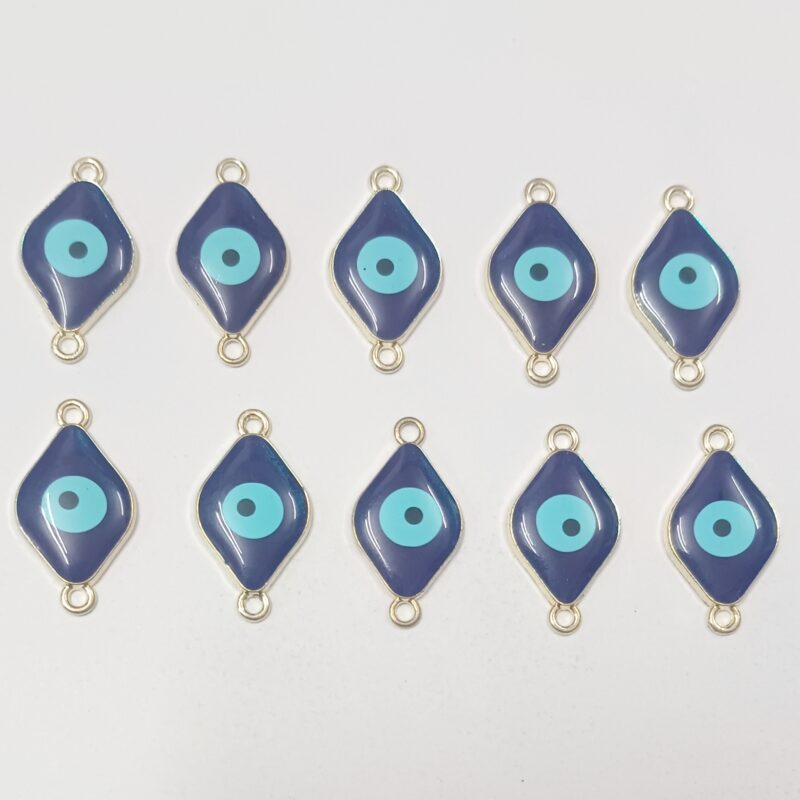 Blue Evil Eye Charms Connectors Rhombus Shaped With 2 Loops Hole - 27 Mm - Sold As Pack Of 1 Pcs