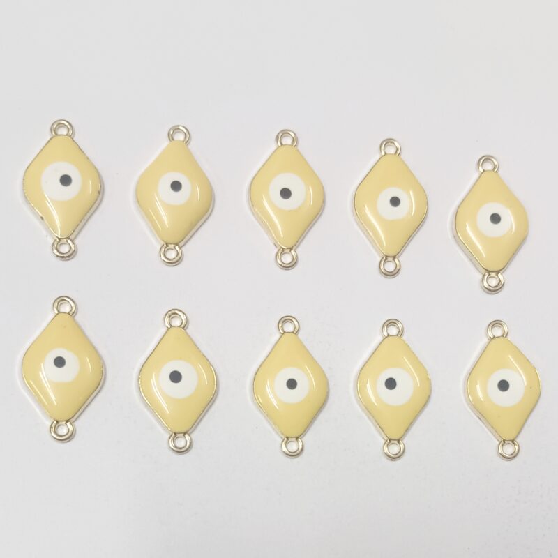 Yellow Evil Eye Charms Connectors Rhombus Shaped With 2 Loops Hole - 27 Mm - Sold As Pack Of 1 Pcs