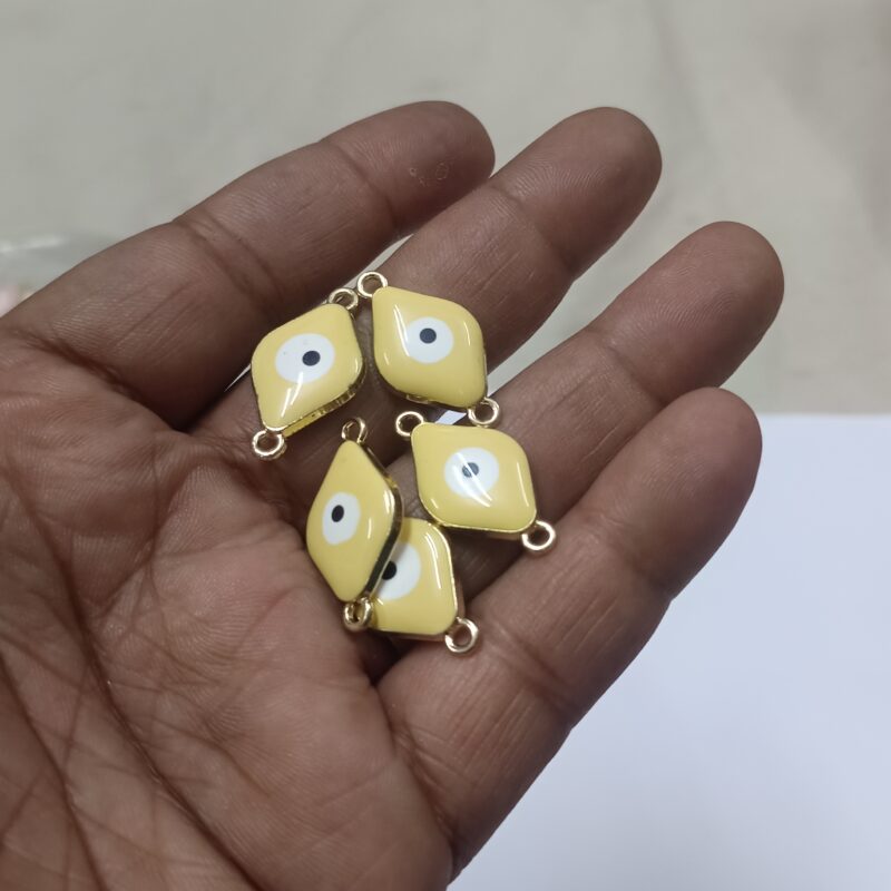Yellow Evil Eye Charms Connectors Rhombus Shaped With 2 Loops Hole - 27 Mm - Sold As Pack Of 1 Pcs - Image 2