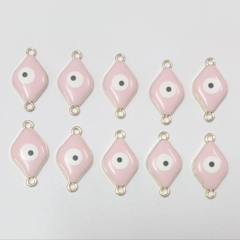 Pink Evil Eye Charms Connectors Rhombus Shaped With 2 Loops Hole – 27 Mm – Sold As Pack Of 1 Pcs