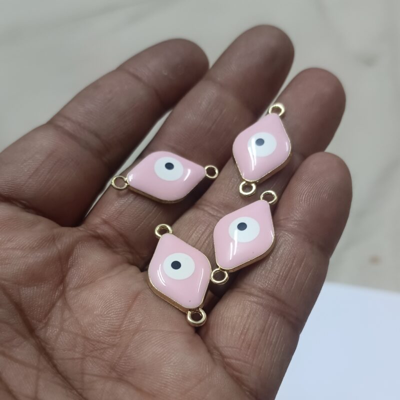 Pink Evil Eye Charms Connectors Rhombus Shaped With 2 Loops Hole – 27 Mm – Sold As Pack Of 1 Pcs - Image 2