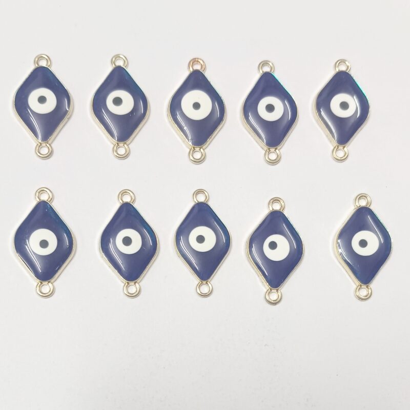 Blue White Evil Eye Charms Connectors Rhombus Shaped With 2 Loops Hole – 27 Mm – Sold As Pack Of 1 Pcs