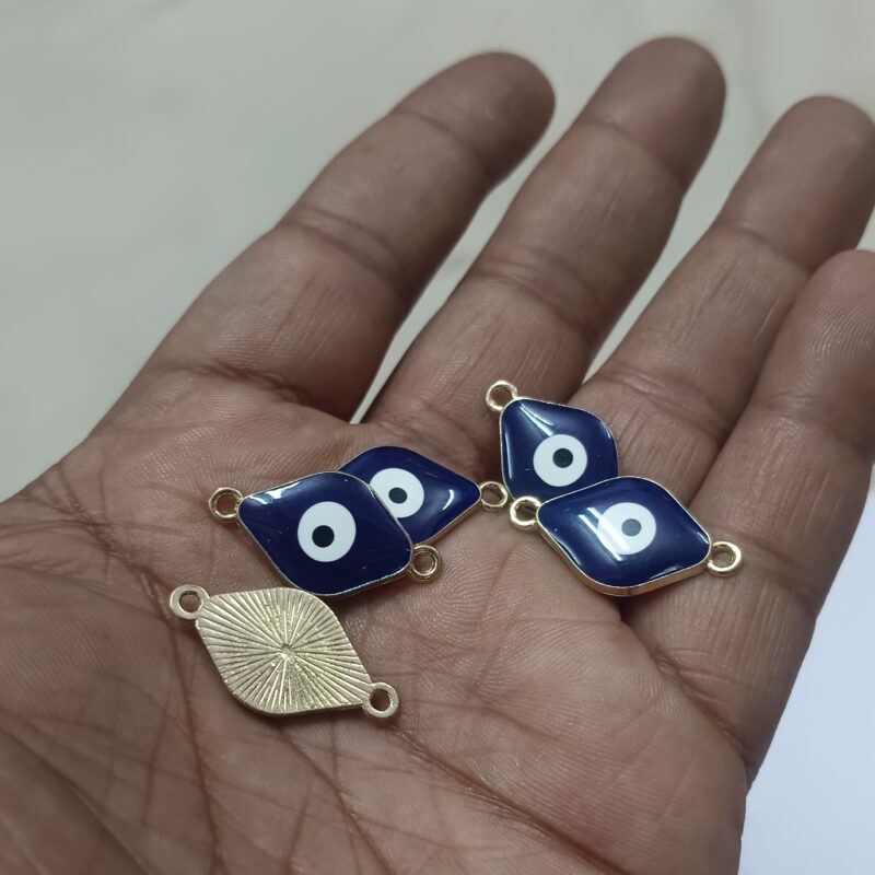 Blue White Evil Eye Charms Connectors Rhombus Shaped With 2 Loops Hole – 27 Mm – Sold As Pack Of 1 Pcs - Image 2