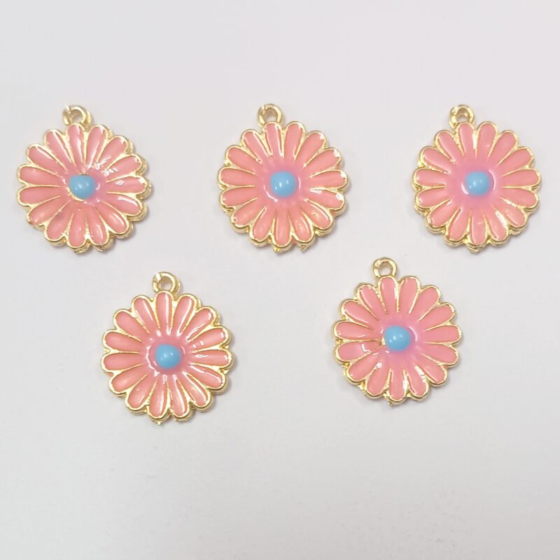 Pink Brass Metal Enamel Flower Charms 21Mm Single Loop Hole - Sold As Pack of 1 Pcs