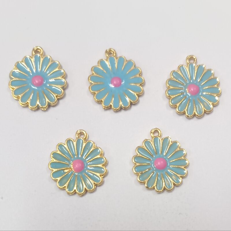 Sky Blue Brass Metal Enamel Flower Charms 21Mm Single Loop Hole - Sold As Pack of 1 Pcs