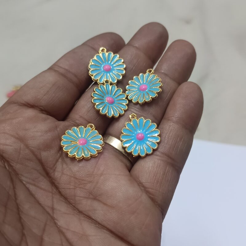 Sky Blue Brass Metal Enamel Flower Charms 21Mm Single Loop Hole - Sold As Pack of 1 Pcs - Image 2
