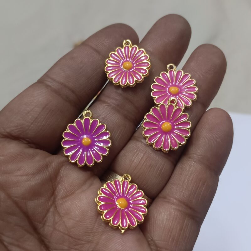 Rose Pink Brass Metal Enamel Flower Charms 21Mm Single Loop Hole - Sold As Pack of 1 Pcs - Image 2