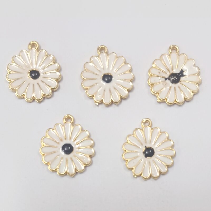 White Brass Metal Enamel Flower Charms 21Mm Single Loop Hole – Sold As Pack of 1 Pcs