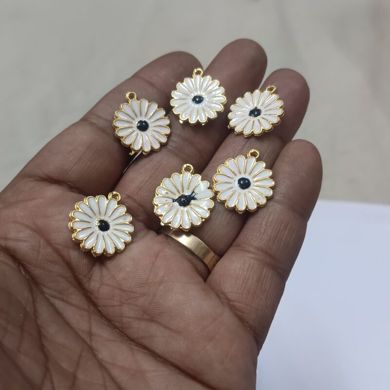 White Brass Metal Enamel Flower Charms 21Mm Single Loop Hole – Sold As Pack of 1 Pcs - Image 2