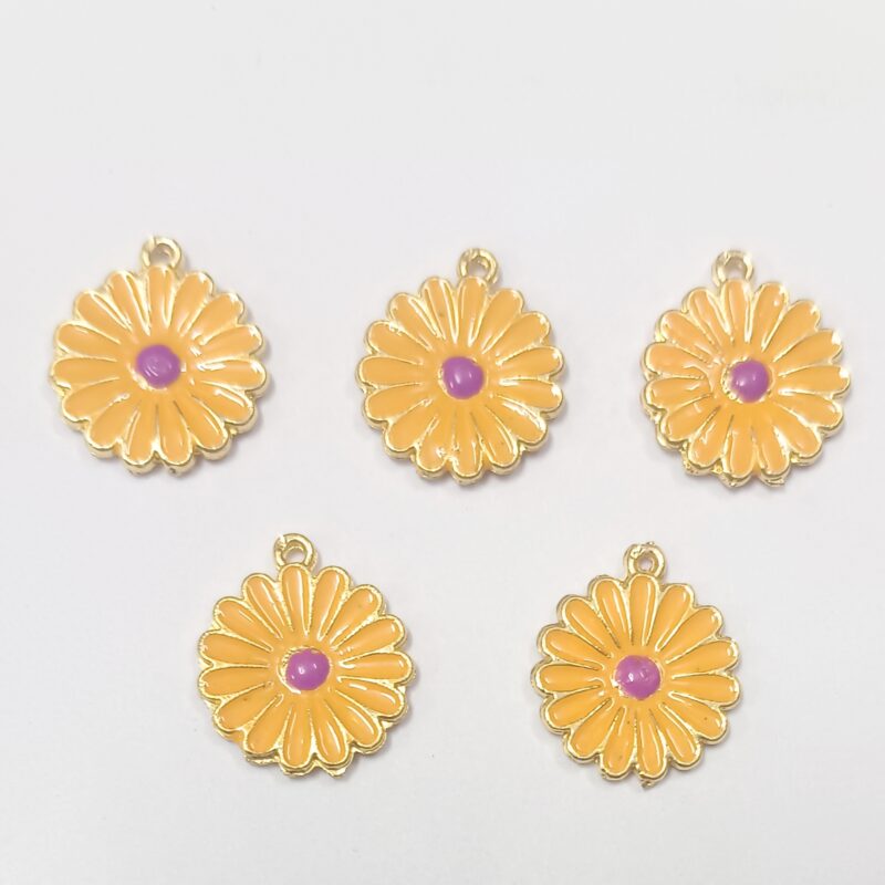 Yellow Brass Metal Enamel Flower Charms 21Mm Single Loop Hole – Sold As Pack of 1 Pcs