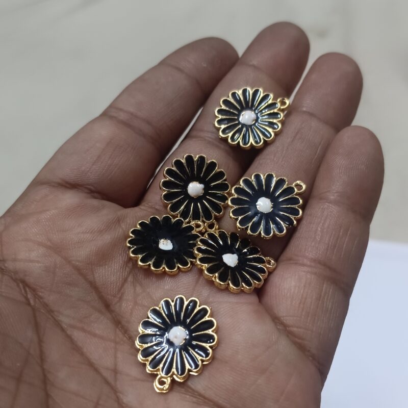 Black White Brass Metal Enamel Flower Charms 21Mm Single Loop Hole – Sold As Pack of 1 Pcs - Image 2