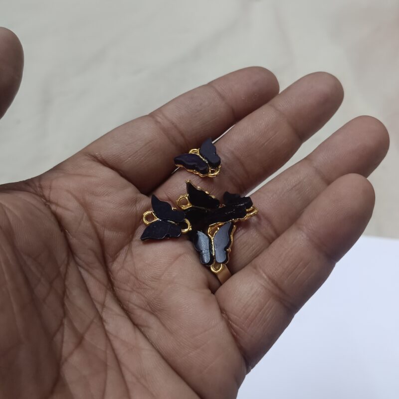Black Acrylic Butterfly Charm,13x14x3mm, Hole: 2mm 2 Loops Hole - Sold As A pack of 1 Pieces - Image 2