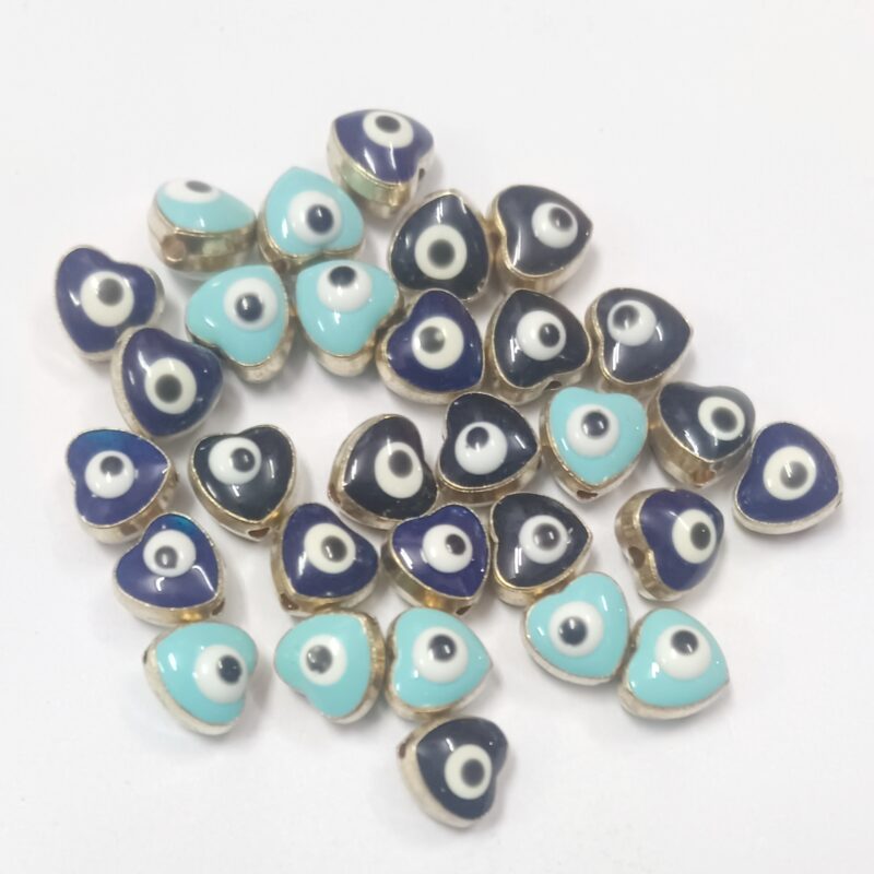 Heart Shaped Enamel Mix Colors Brass Gold Plated Evil Eye Beads 10Mm Beads – Sold As A Pack of 10 Pieces